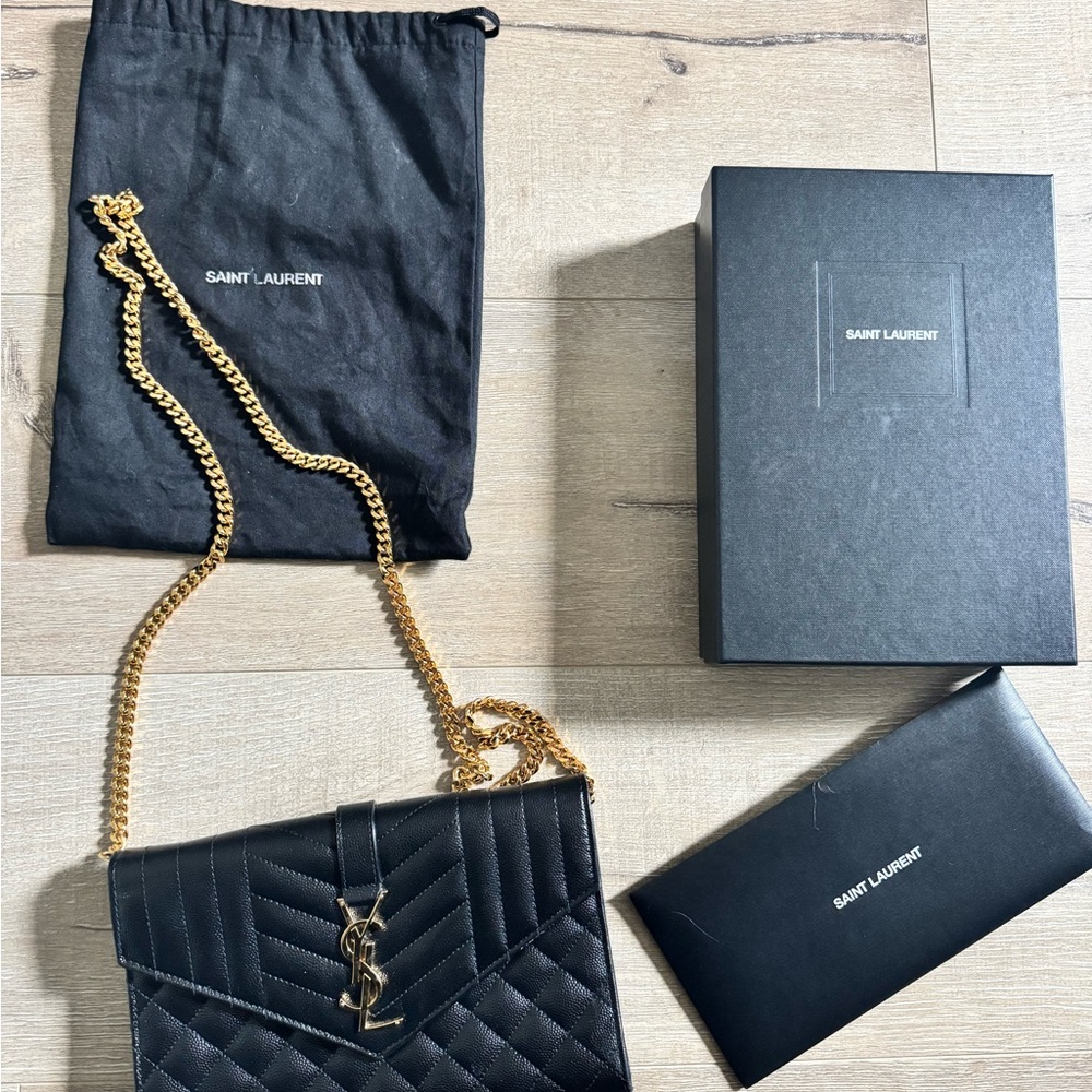 Saint Laurent Black Quilted Crossbody with Gold Chain
